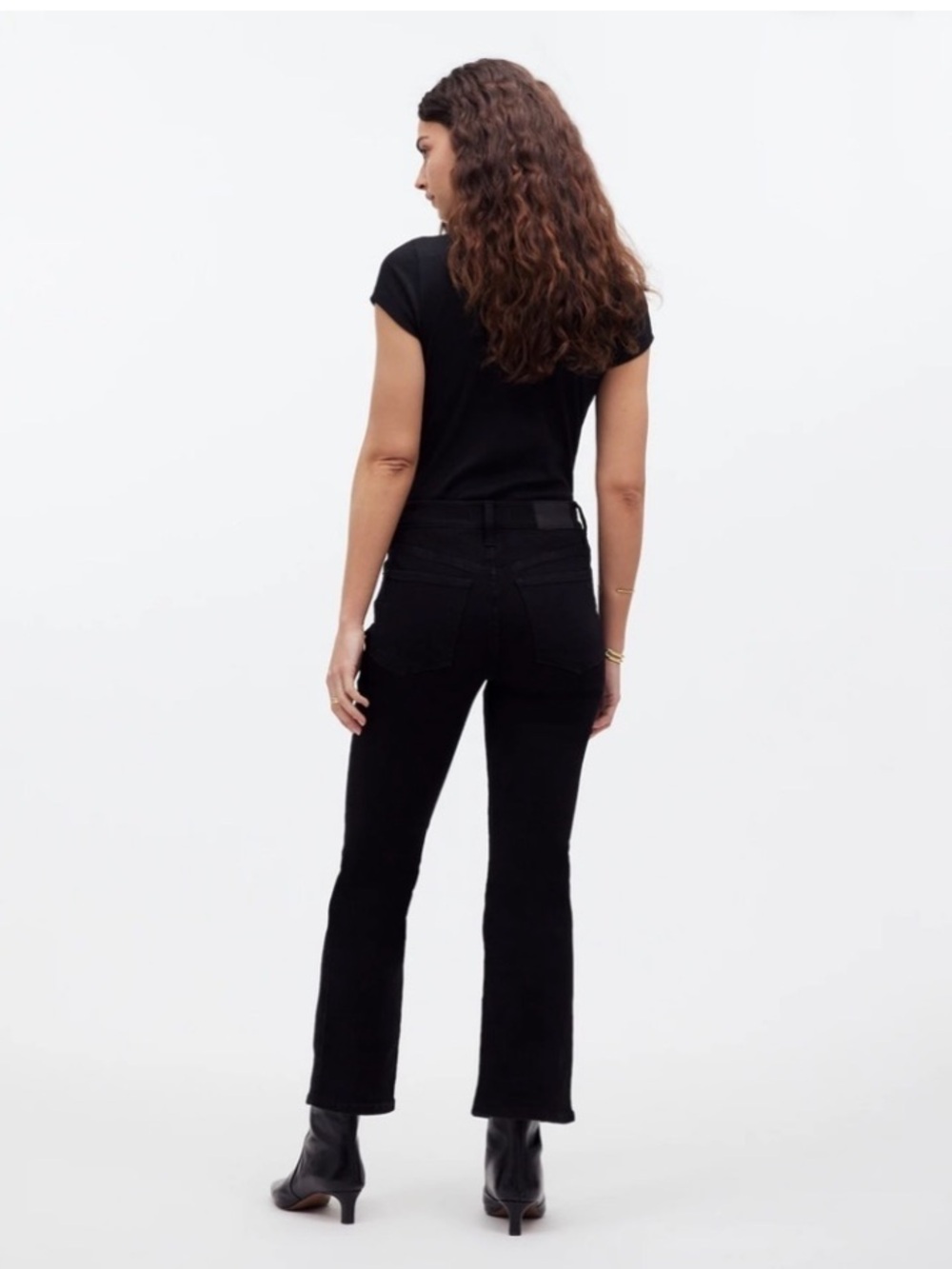 Madewell Women's Mid-Rise Kick Out Crop Flare Stretch Black Jeans Size 28 - Picture 2 of 14